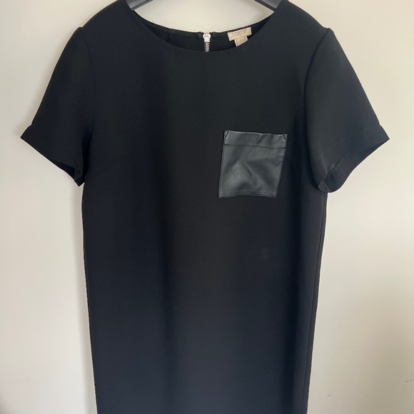 J CREW BLACK FRONT FAUX LEATHER POCKET DRESS- SIZE S - Picture 1 of 4